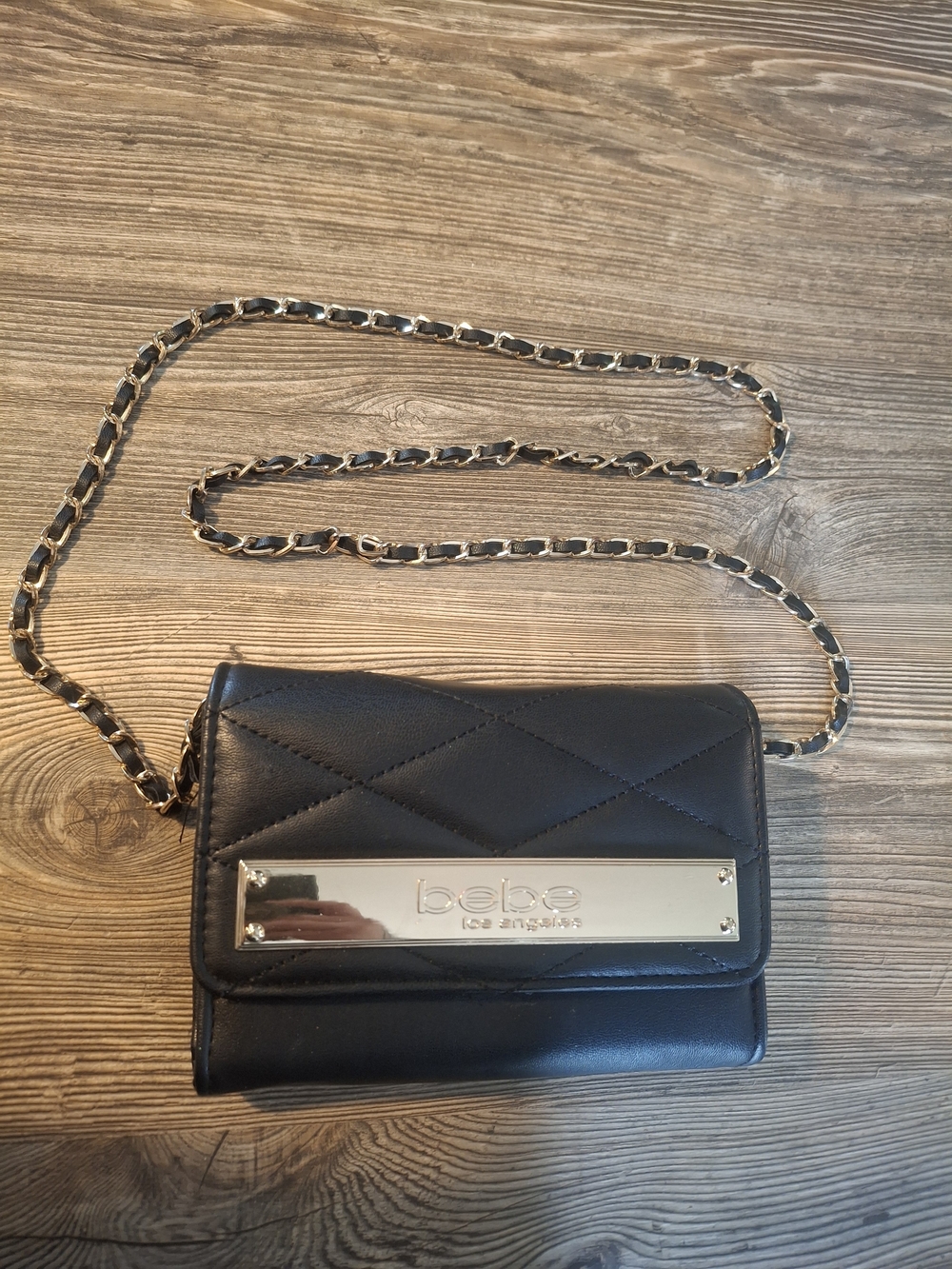 Vintage bebe Black Quilted Chain Crossbody Bag with Gold Plate